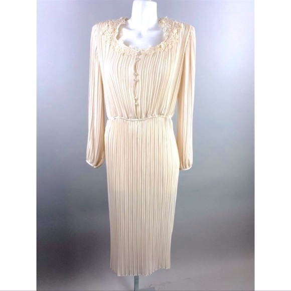 Vtg silky Victorian dress 50s 60s edwardian Cottagecore Lace longsleeve vintage - Picture 10 of 16